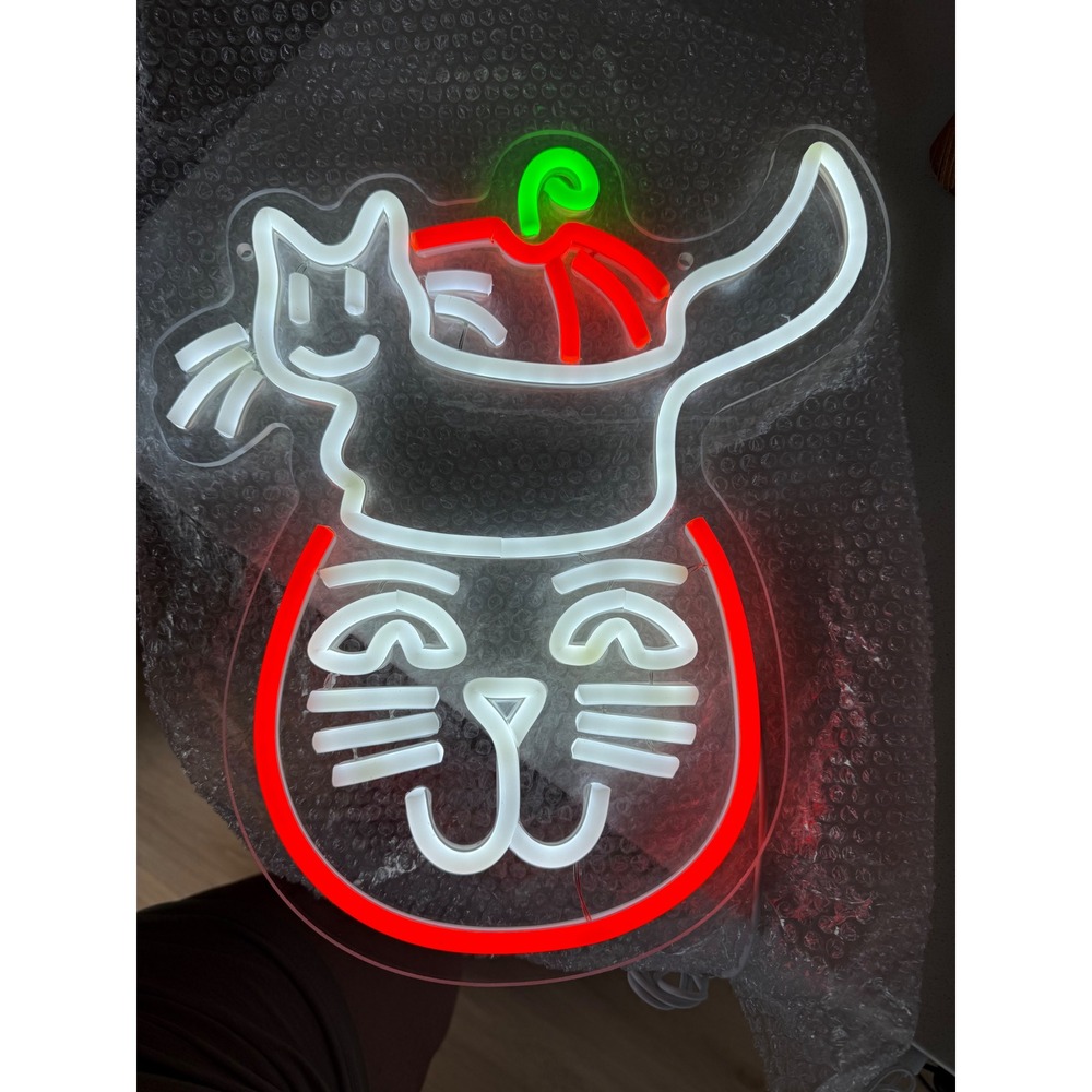 Cat Pumpkin LED Neon Sign USB Powered Wall Decor Light White Orange Green